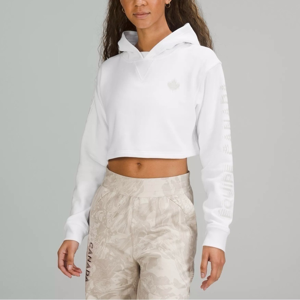 Lululemon All Yours Cropped Hoodie Team Canada White Cotton Terry Sz 20